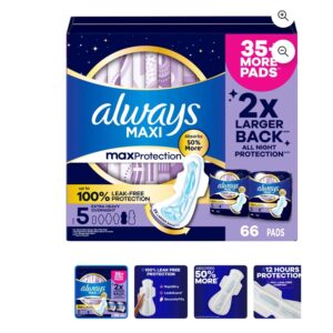 Always Maxi Overnight Pads with Wings, size 5, 66ct