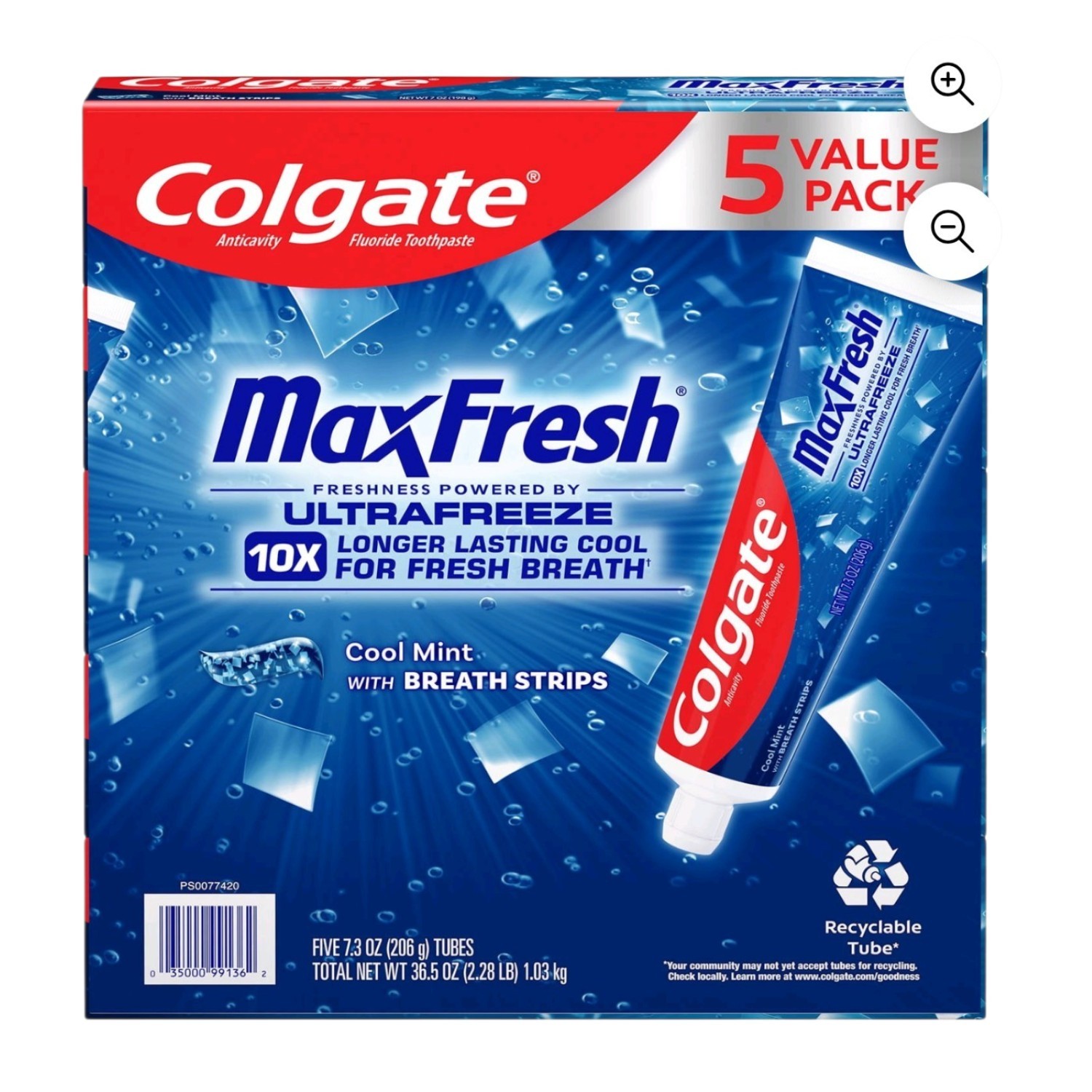 Colgate MaxFresh Toothpaste with Mini Breath Strips, Cool Mint. 7.3 oz 5pk
