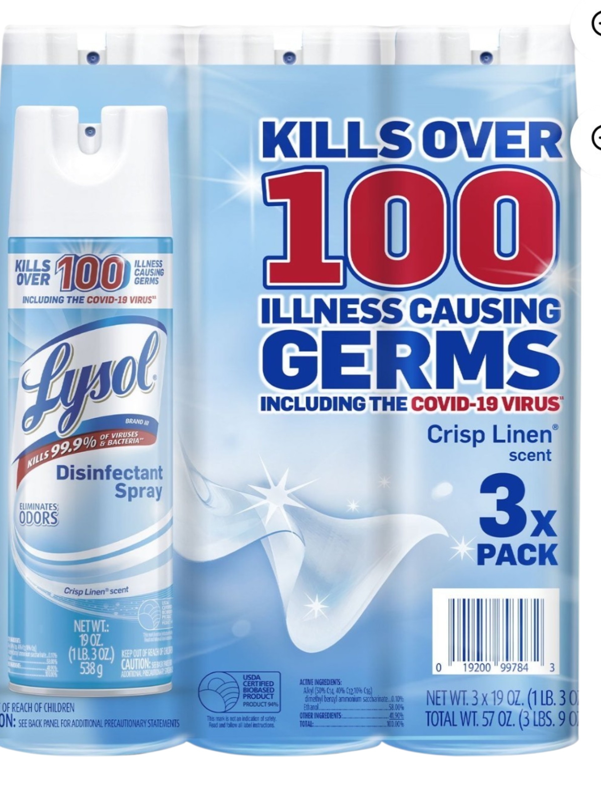 Lysol Disinfectant Spray, Crisp Linen 19 oz., 3 pk.